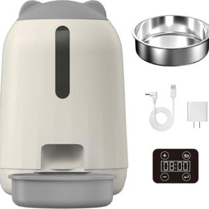 Smart Automatic Cat Feeders, Dual Power Supply Cat Food Distributor, 3L Automatic Cat Feeder (Grey-Button Version)